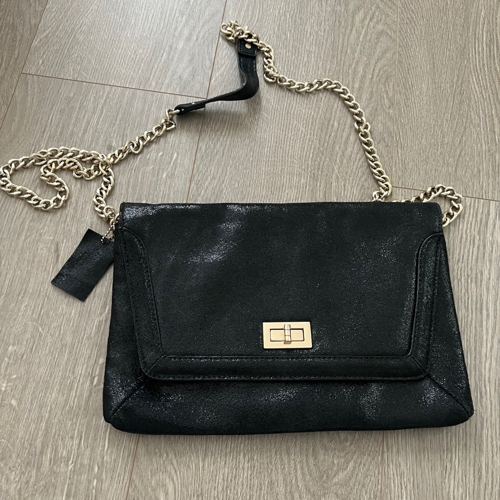 Danier Black Leather Chain Crossbody bag/ clutch– Excellent